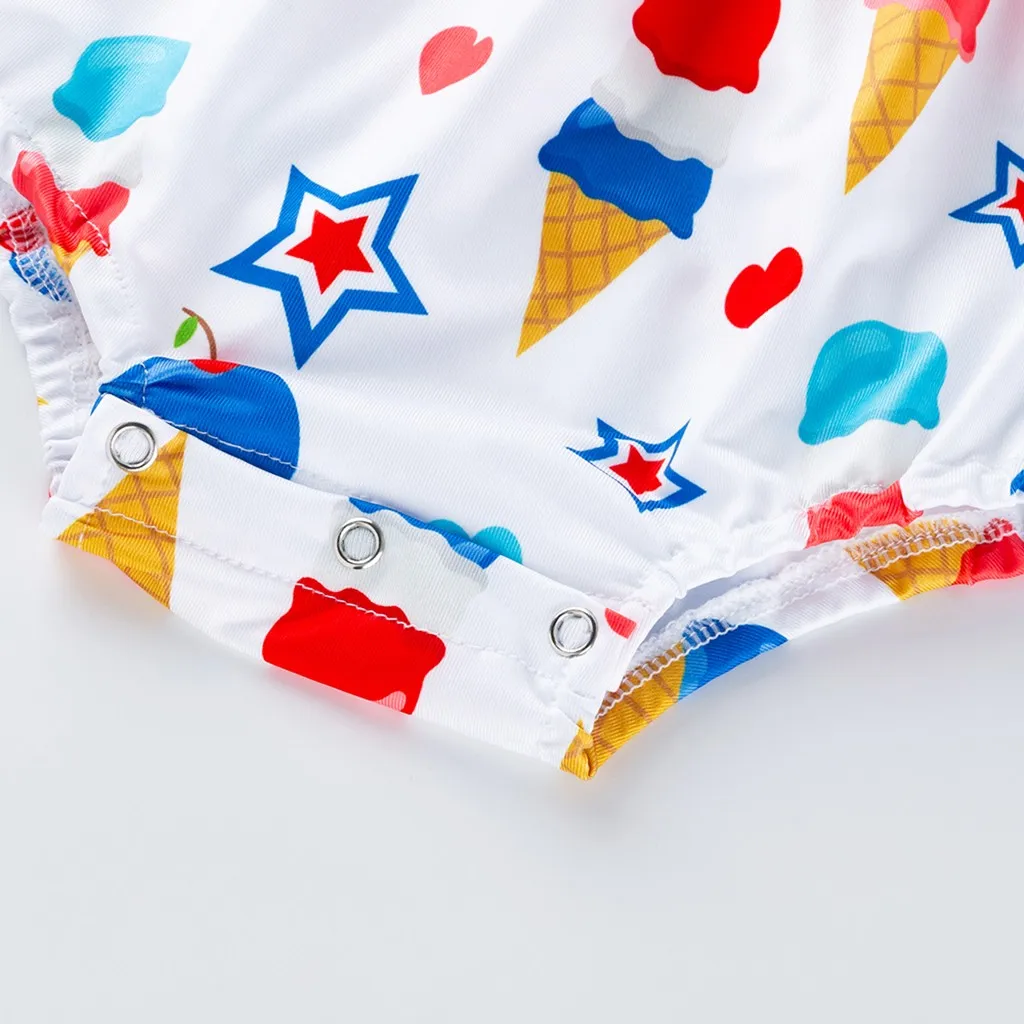 kid clothes baby Toddler Baby Girls 4th Of July Fly Sleeve Stars Print +Headbands Outfitshort sleeve bodysuit girl #06 | Мать и ребенок