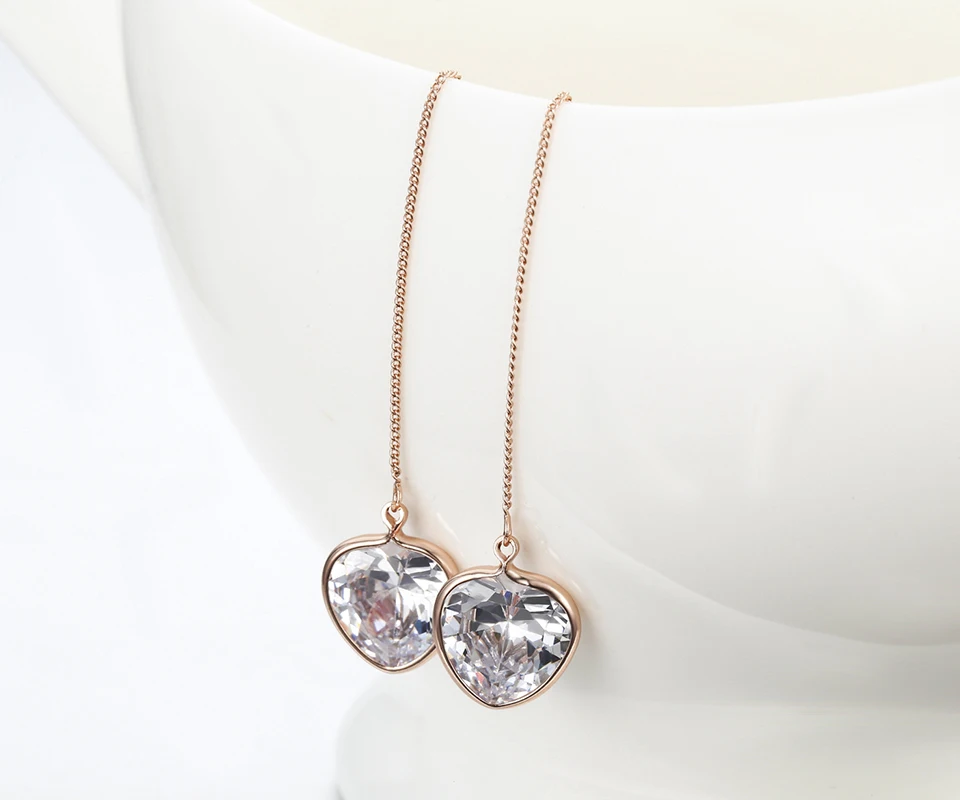 С сердцем персикового цвета AAA CZ камень циркон Link Rose Gold Цвет длинной цепочкой