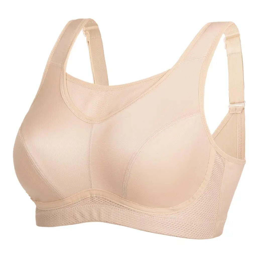 A266-2 Beige La Isla женский без косточек без подкладки полная поддержка размера плюс спортивный бюстгальтер C D DD E F - Цвет: A266-2 Beige
