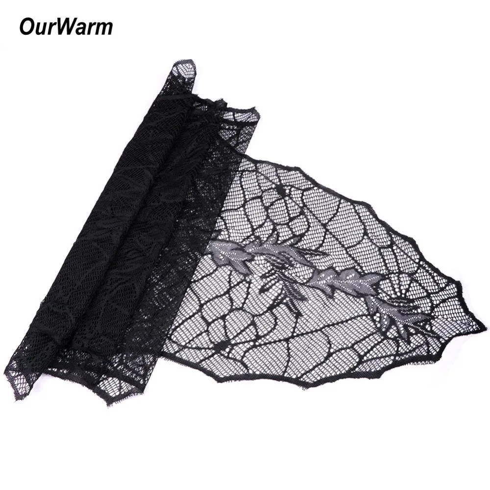 OurWarm 1pc Halloween Decoration 74x22 inch Black Lace SpiderWeb Tablecloth Leaf Table Runners Web Fireplace Mantle | Дом и сад