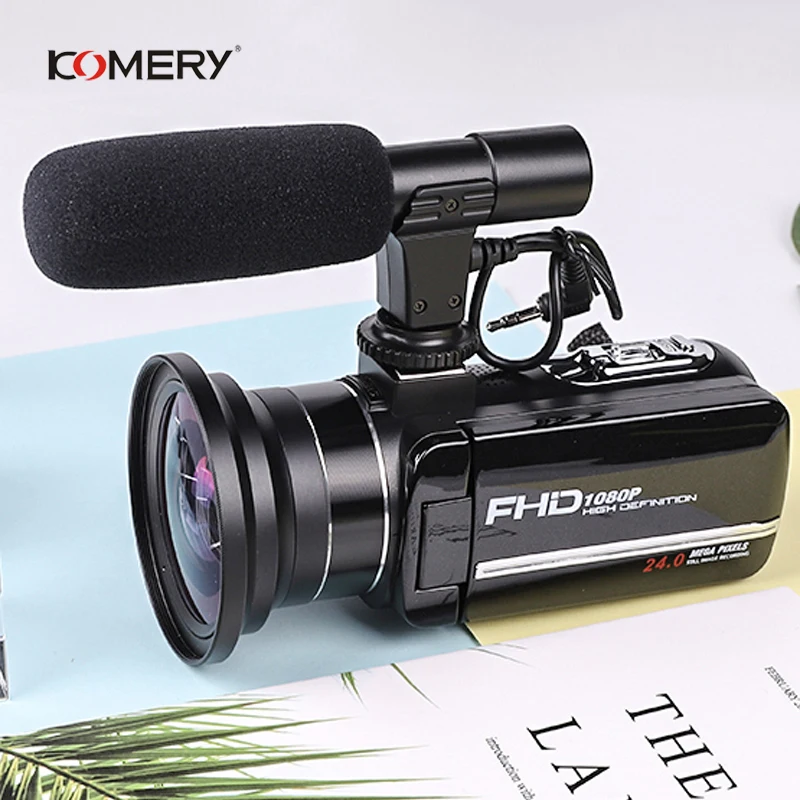 KOMERY оригинальная видеокамера с сенсорным экраном 1080 P, поддержка Wi-Fi, 24 млн пикселей, 8х цифровой зум, распознавание лица, функция красоты