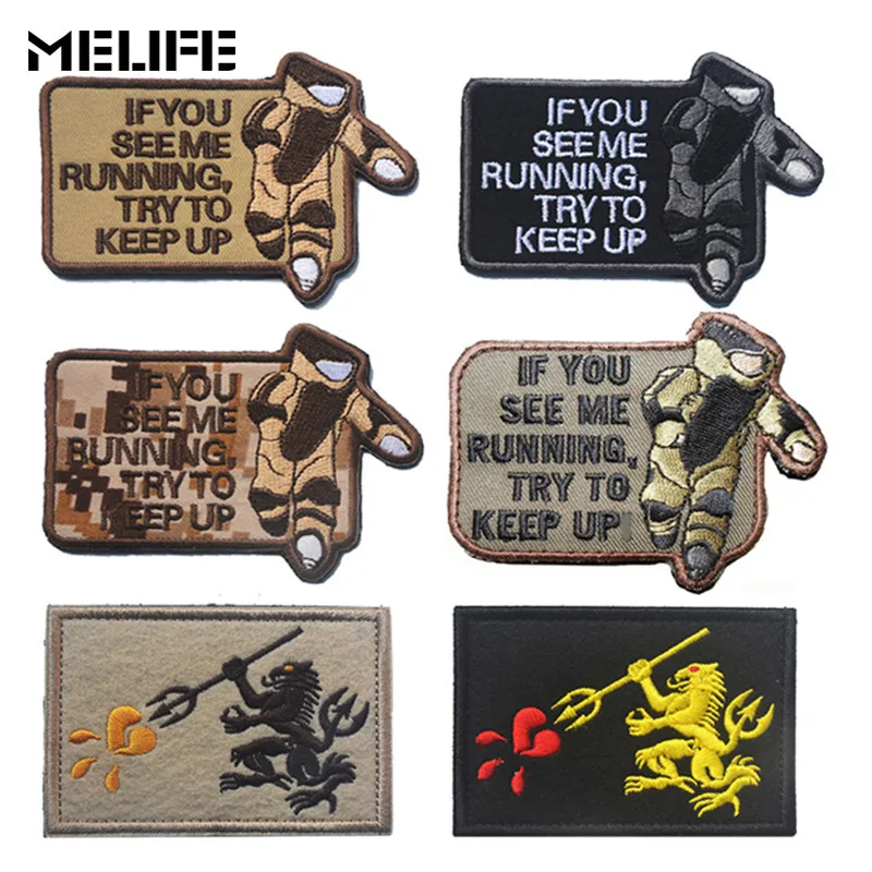 

3PCS Hunting Accessories Patch Bomb Squad EOD Patch If You See Me Running Try To Keep Up ARMY Military Tactical Badges