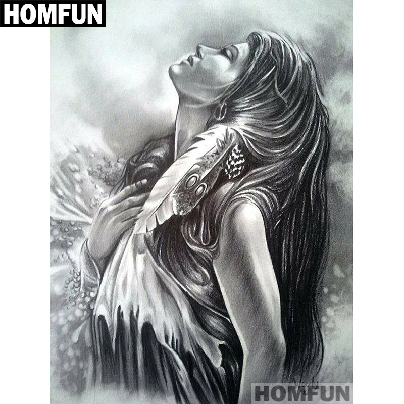 Алмазная живопись HOMFUN A01449 индейская девушка полноразмерная/круглая вышивка