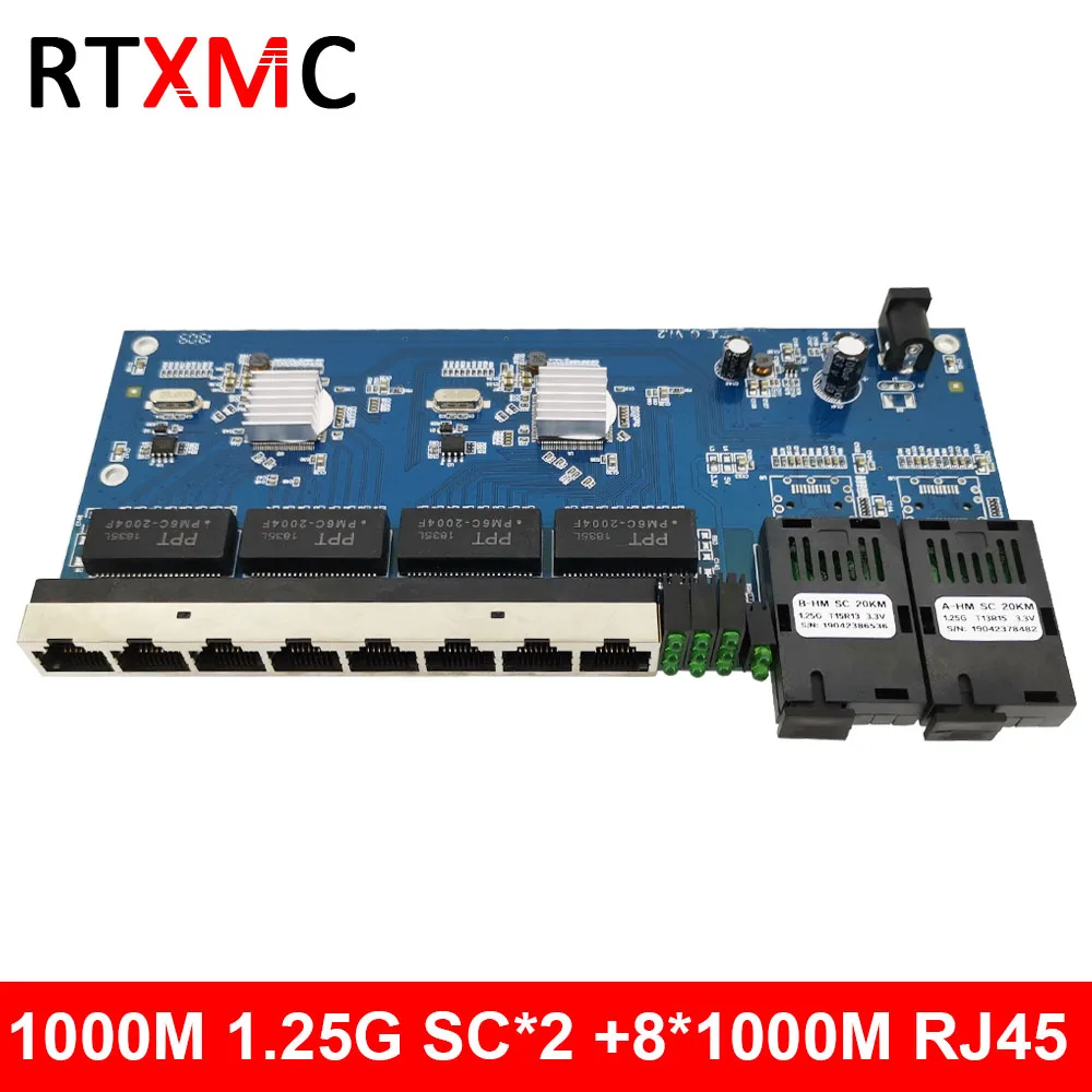 2G8E 8UTP RJ45 Gigabit Ethernet-коммутатор 2*1,25G Волоконно порт разъем SC 8*10/100/1000 м PCBA плата волокно-оптический преобразователь пластины