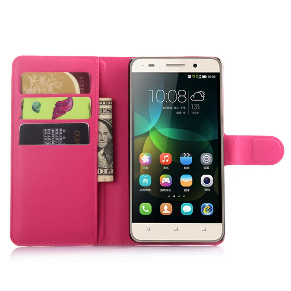 Чехол-книжка ручной работы из искусственной кожи личи для Huawei Honor 4C G Play Mini с