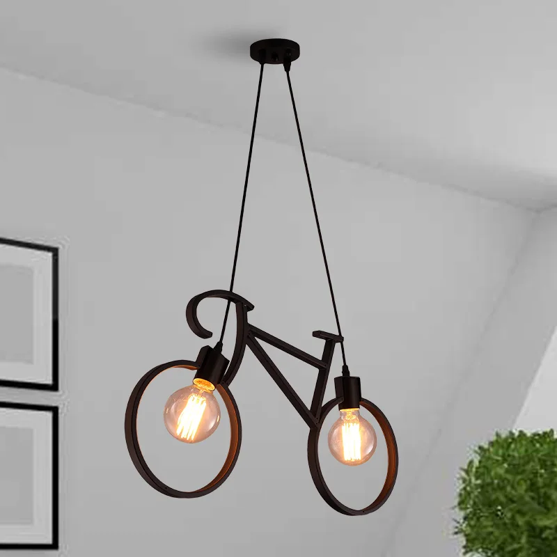 

2016 Novelty Art Deco Painted White / Black Metal Bicycle Led Pendant Light Study Room Restaurant W62cm Hanging Light