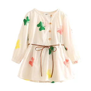 В 2019 году, весенне-осеннее От 3 до 12 лет милое белое элегантное платье с длинными рукавами и поясом для девочек