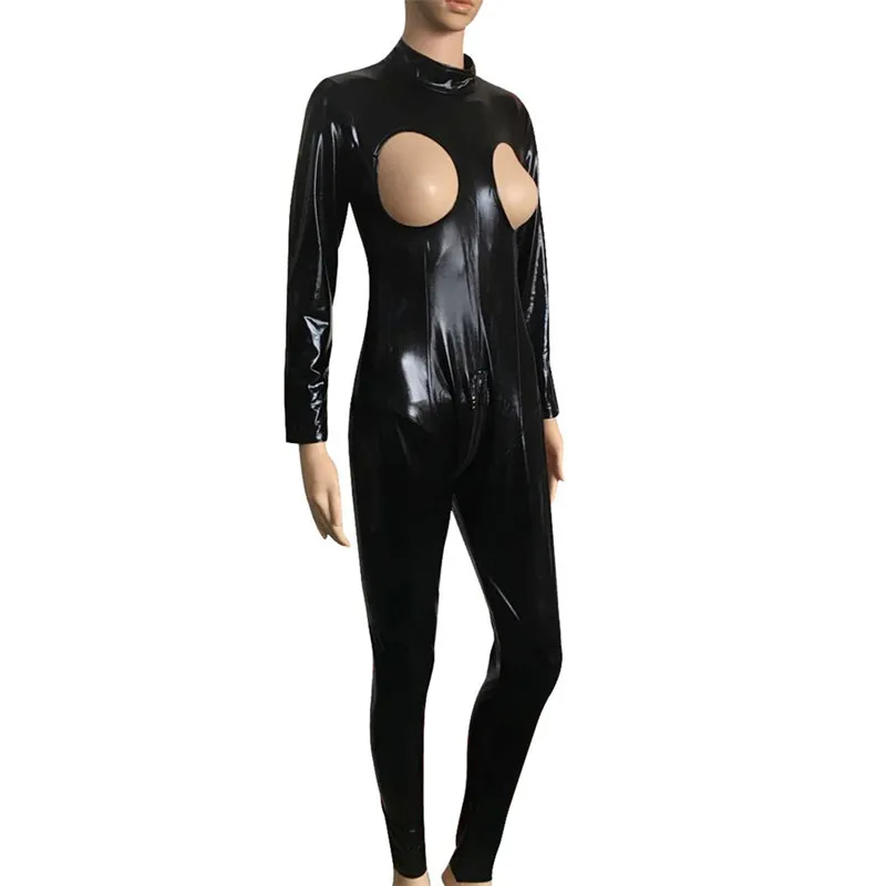 AIIOU костюм из искусственной кожи с вырезами женский латекса черный облегающий