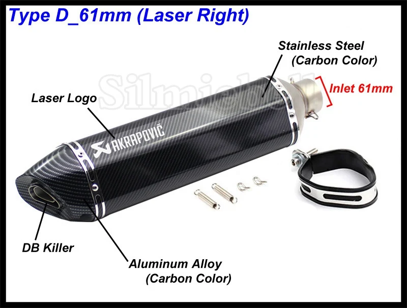D-61mm (Laser Right) Левая Правая сторона 570 мм Длина 51 мм вход Универсальный Akrapovic Мотоцикл выхлопная труба CB600 ER10N Z800 MT09 R1 R6 R15 FZ6N PCX125 - Цвет: D-61mm (Laser Right)