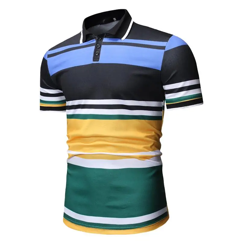 Полосатая Мужская рубашка поло темно синяя черная одежда топы деловые