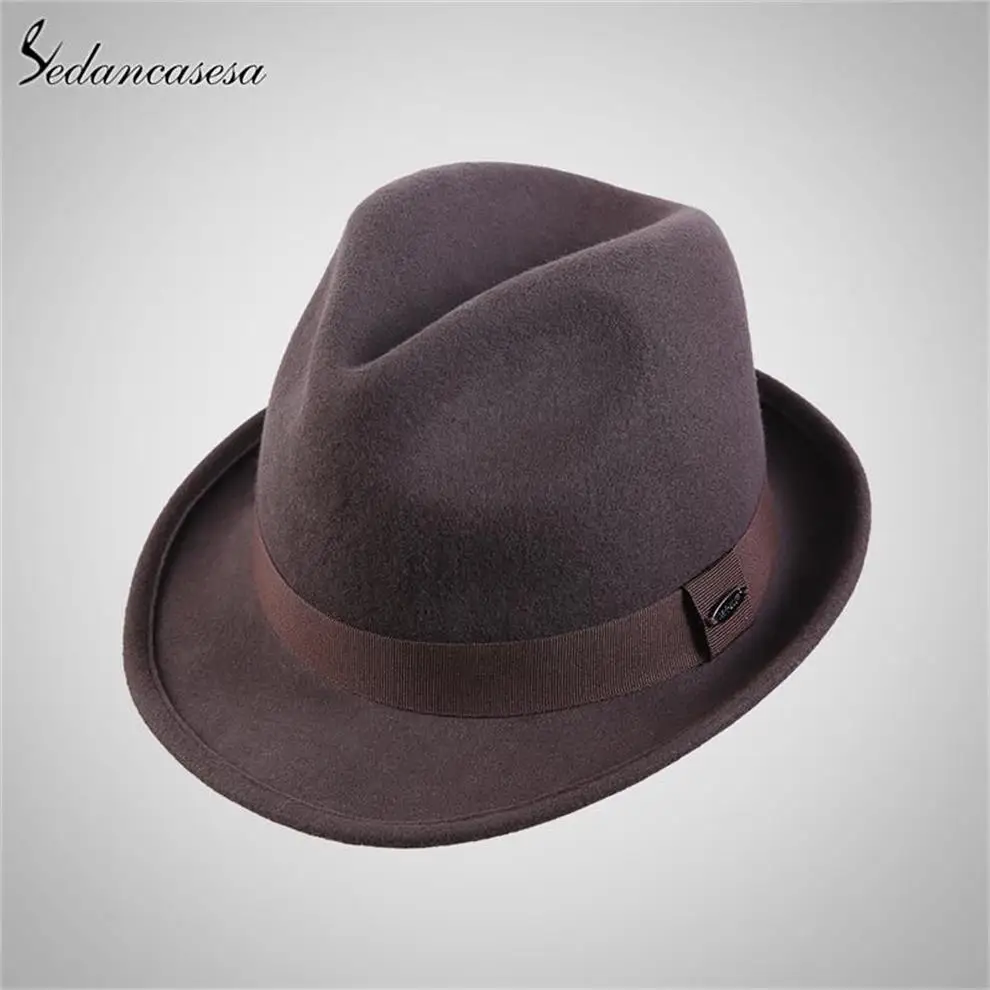 Sedancasesa, английский стиль, Рождественская фетровая шляпа в стиле джаз, шляпа для мужчин и женщин, шерсть, женская и Мужская Трилби шапка, шапки с лентой FM026082