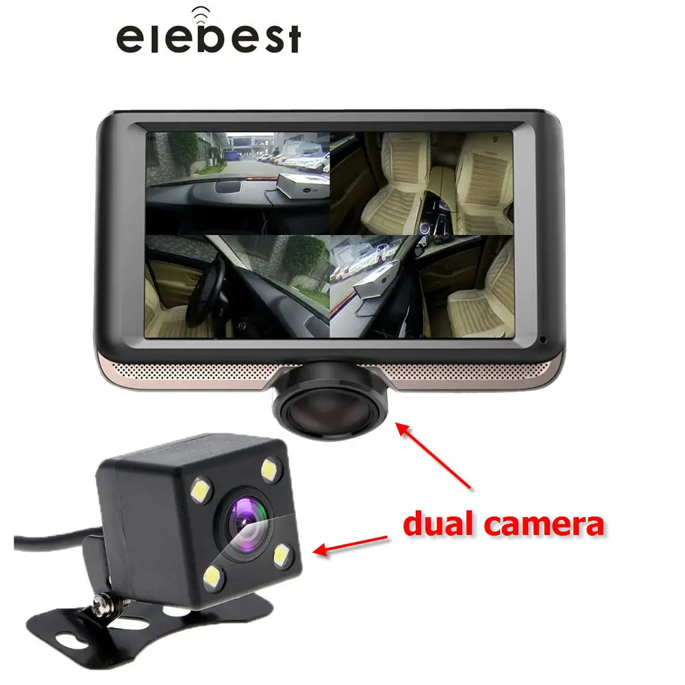Dual Camera Elebest K8 5 ''ips сенсорный экран 360 градусов Full HD Автомобильный видеорегистратор Камера с двумя объективами Dash Cam с регистратором заднего вида видеорегистраторы с объективом рыбий глаз - Название цвета: Dual Camera