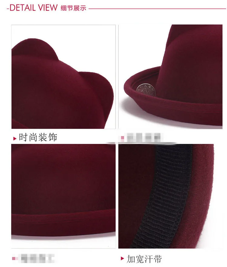 paternity hat fashion wool sense ladies women Fedoras hat retro children cat ears animal hat not deformed Boys Girl sun hat