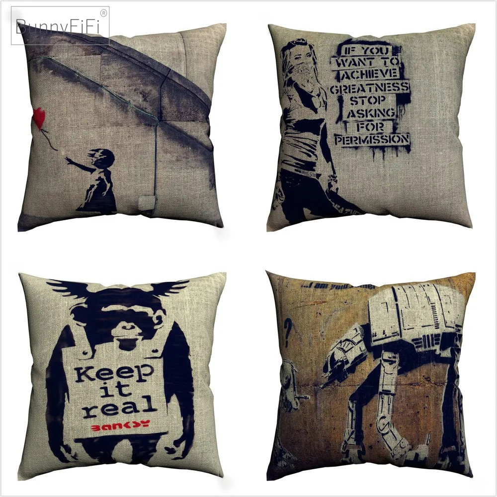 Чехол для подушки Banksy Keep It Real Art декоративное хлопковое белье 45x45 см дивана