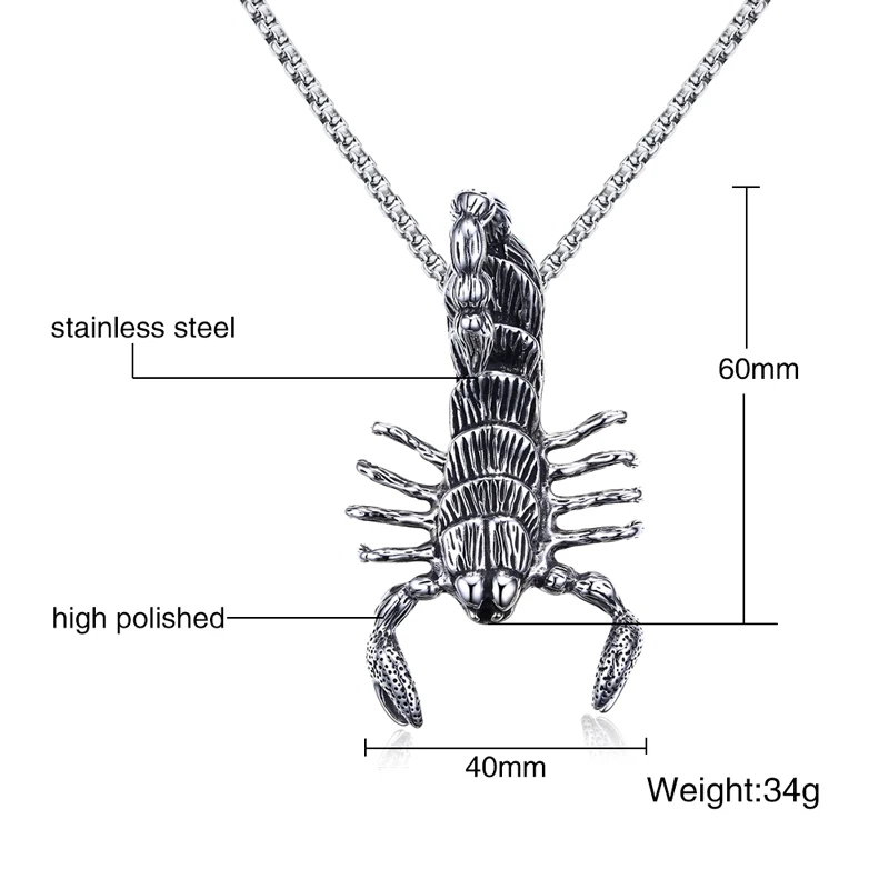 Vnox Скорпион заявление Цепочки и ожерелья кулон для Для мужчин Нержавеющая сталь