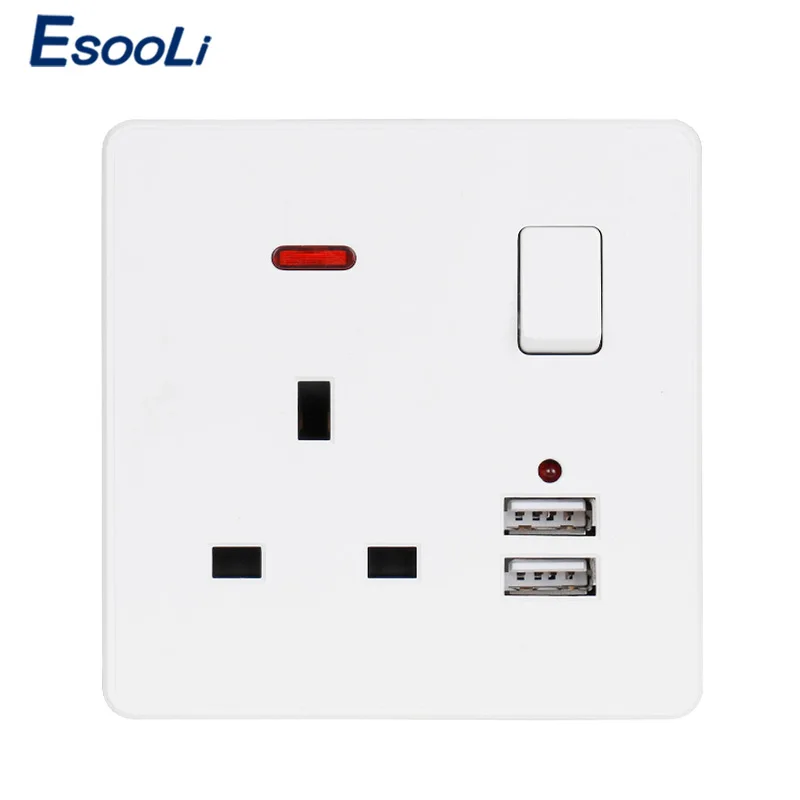 Белая настенная розетка Esooli 13 А британский стандарт переключатель 2 1 два USB порта