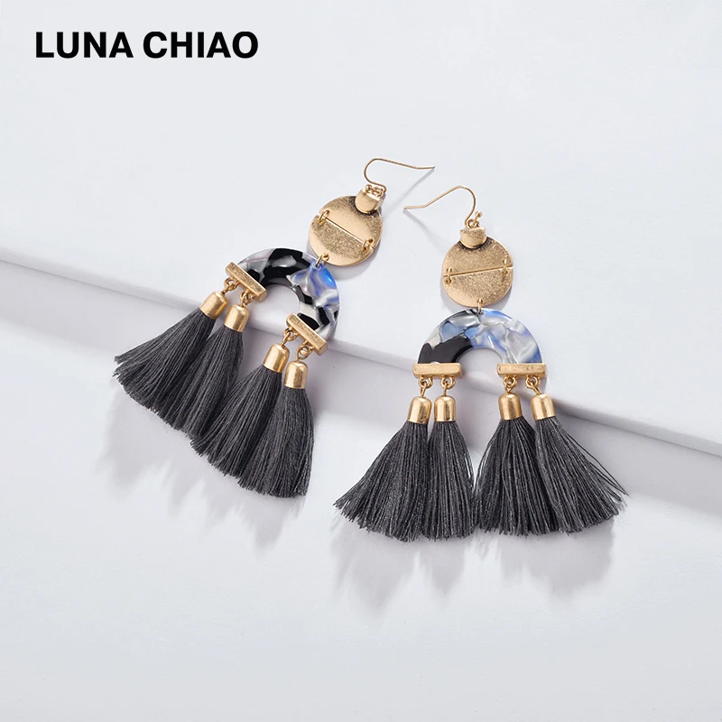 Модные женские украшения LUNA CHIAO Разноцветные серьги из акриловой смолы и хлопка с