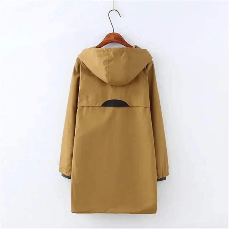 NEW Cotton Trench coat Women Spring Autumn Plus size 4XL Hooded Windbreaker Large size Female Loose Coat Medium length 2059