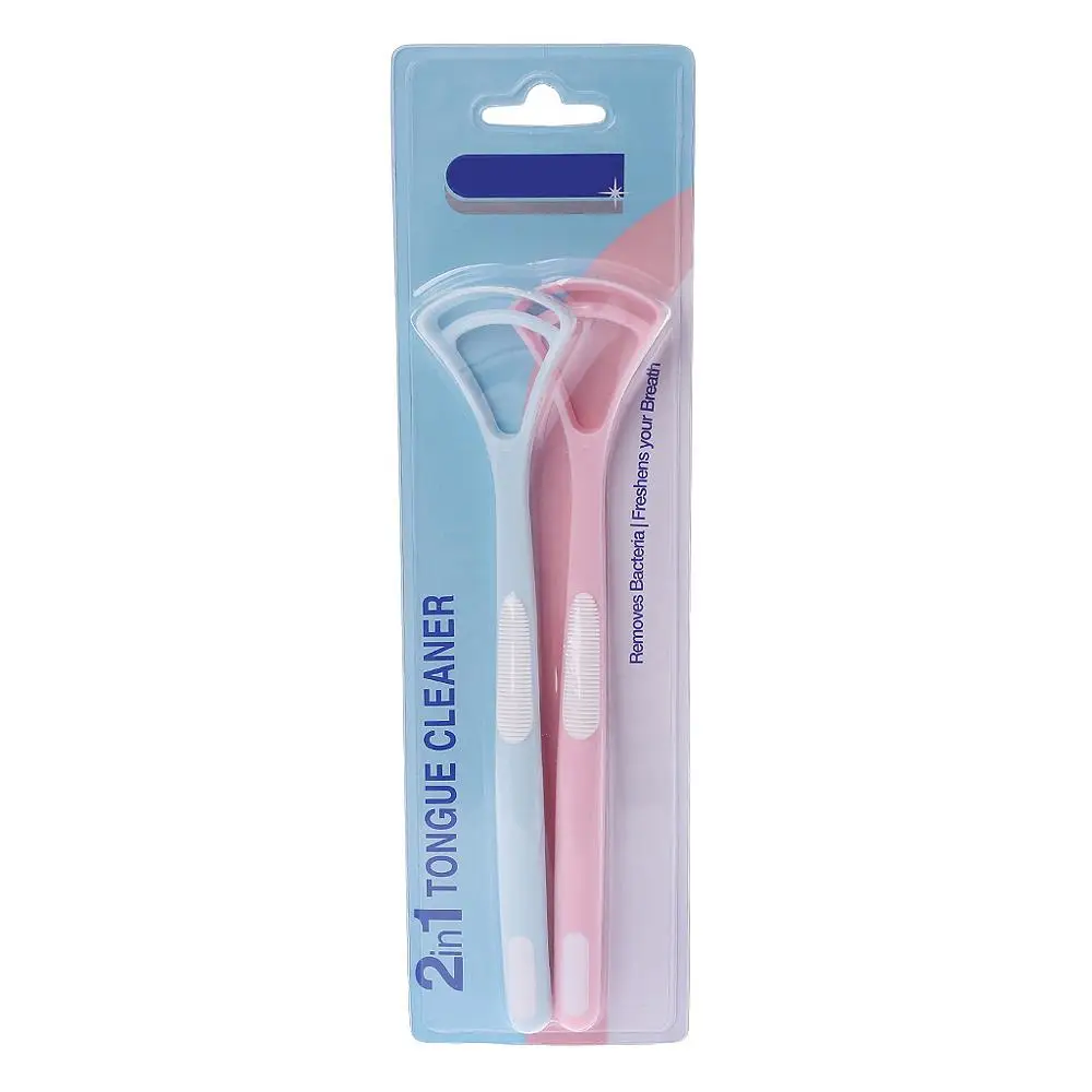 Blue Pink 2 шт./компл. шире дизайн Пластик язык Очиститель скребок для ухода за зубами для здоровья и гигиены полости рта ИНСТРУМЕНТ для полости рта прочный - Цвет: Blue Pink