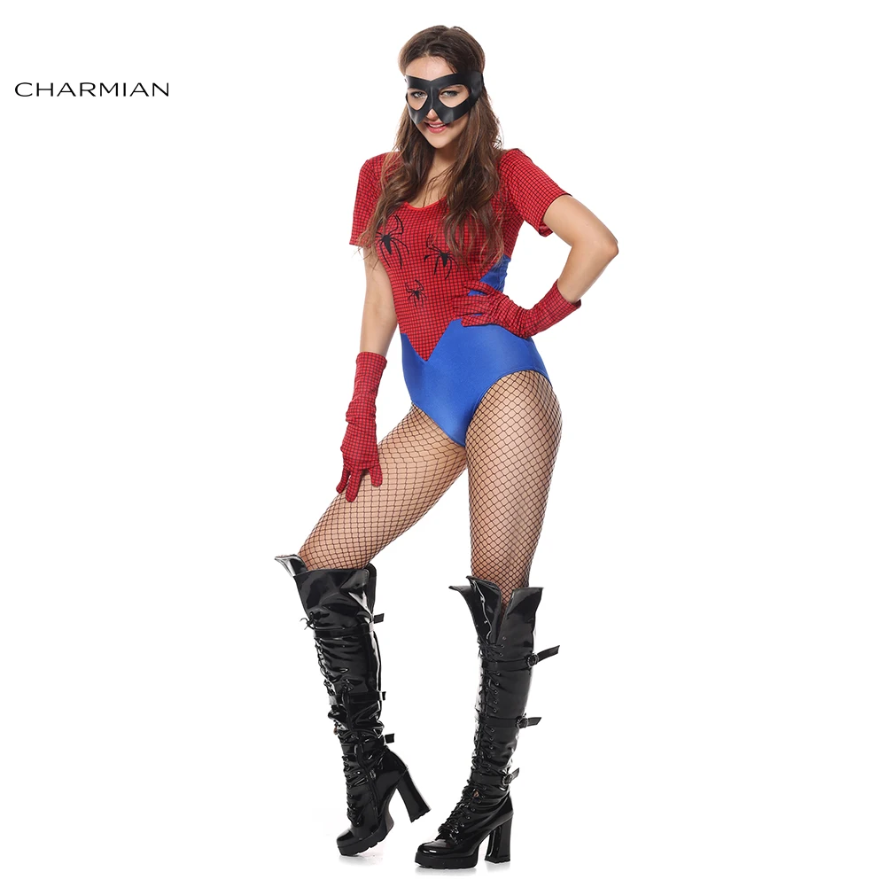 Charmian New Spiderman Superhero Halloween Costume for Women Adult Anime Cosplay Carnival Party Jumpsuit with Mask | Тематическая