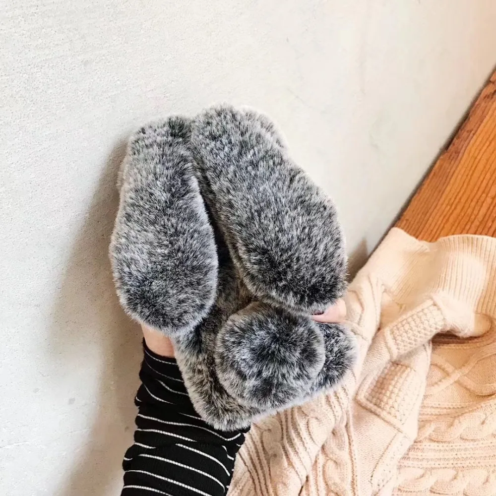 Bling Diamond Bunny Rabbit Fur Plush Fuzzy Fluffy Phone Case Cover For iPhone XS/XS Max /XR/8Plus /6s plus |