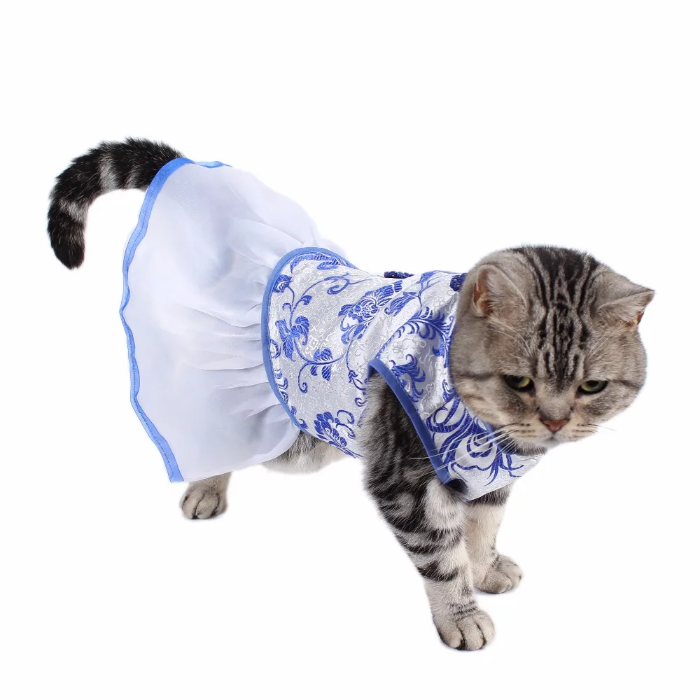 Китайский стиль маленькая одежда для кошек платья Костюмы продукты ткань