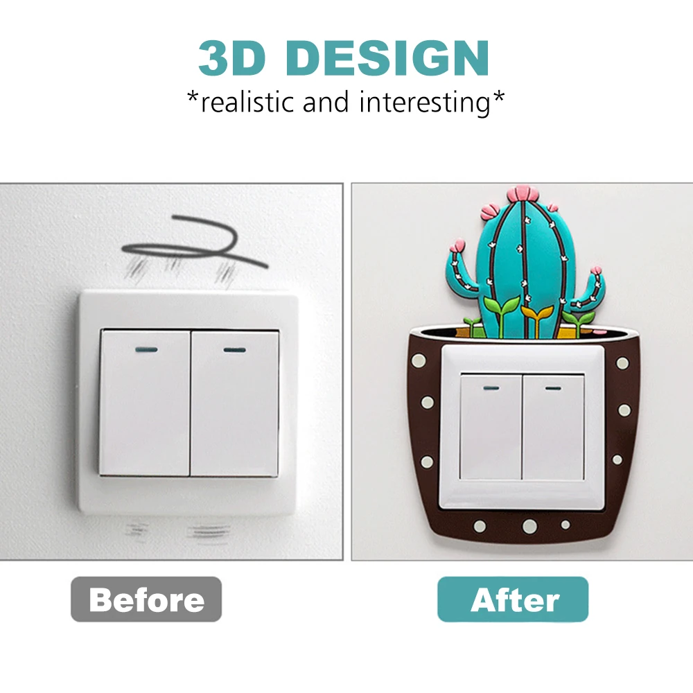 LASPERAL Cute Cartoon 3D Cactus Fluorescent Wall Silicone On-off Switch Stickers Outlet Home Decorations | Дом и сад