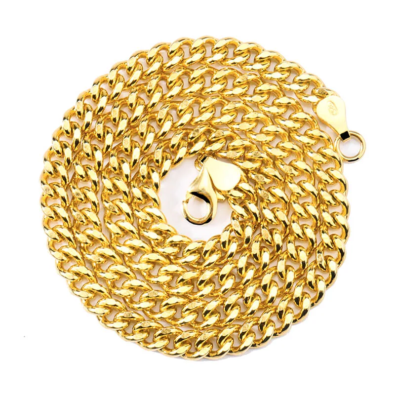 TOPGRILLZ 925 Sterling Silver Cuban Necklace Chain 18‘’ 22‘’ Inch Gold Silver Color Fashion Hip Hop Jewelry Link For Gifts - Окраска металла: Gold