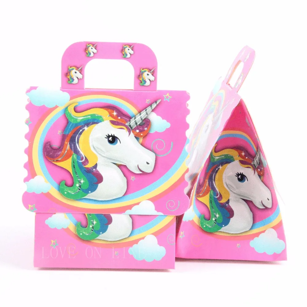 6pcs Cartoon Beauty and beast Handbag Avengers Candy Box Birthday Party Decorations Kids Paper Gift Boxes Baby Shower Supplies - Цвет: Unicorn