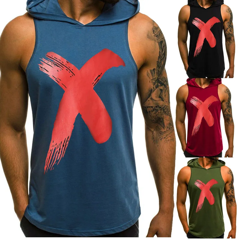 Мужская майка без рукавов для бодибилдинга облегающая толстовка с капюшоном