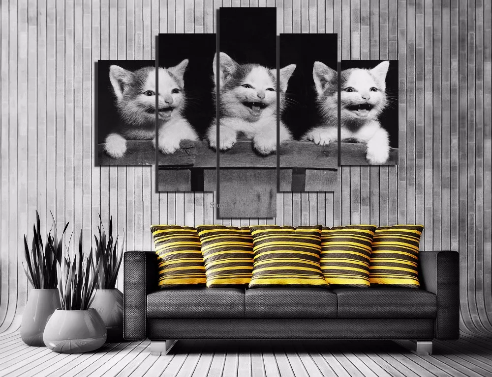 5 шт. Картина на холсте с изображением кошки улыбки|wall art|printed canvasart pictures |