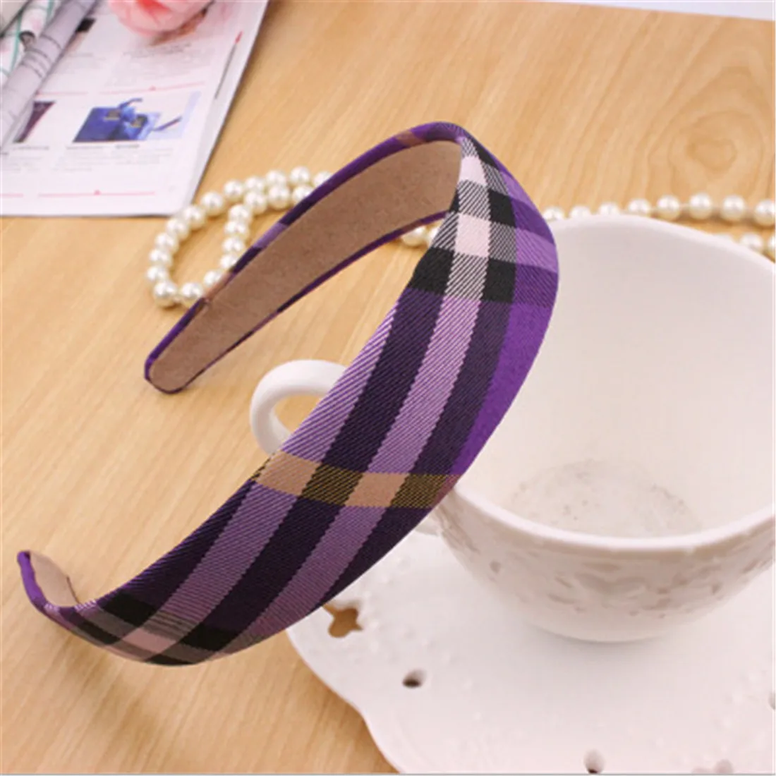 Purple Lattice 1 шт., модная винтажная широкая повязка на голову 3 см для женщин, Однотонные эластичные резинки для волос, обруч для волос, аксессуары для волос для девочек, Подарочный головной убор - Цвет: Purple Lattice