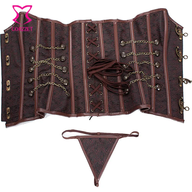 Готический топ с коричневыми стальными косточками корсет стимпанк Одежда Korsett