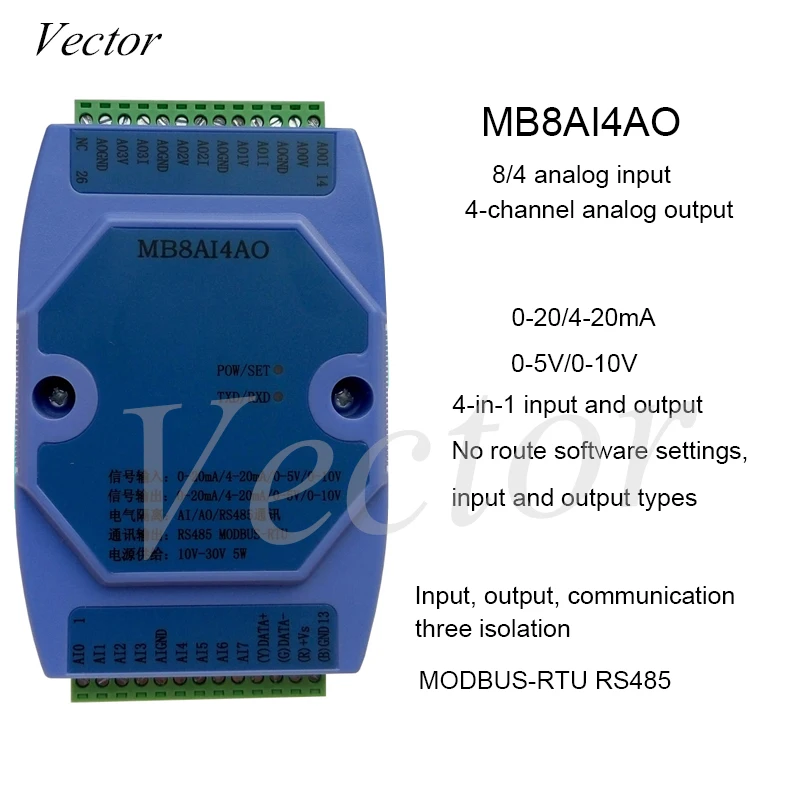 

0-20MA/4-20MA/0-5V/0-10V Analog Input/Output Acquisition Module RS485 MODBUS MB8AI4AO