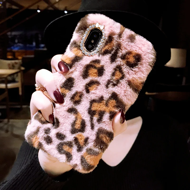 Чехол для телефона с разноцветным кроличьим пушистым мехом s для iPhone XS Max XR X 10 8 7 6 6S Plus 5 SE чехол леопардовая плюшевая повязка для волос Мягкий чехол из ТПУ