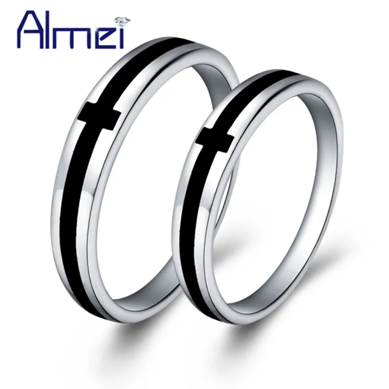 Almei продавец 2 предмета Модные Черный Крест Пара Кольца мужские ювелирные изделия