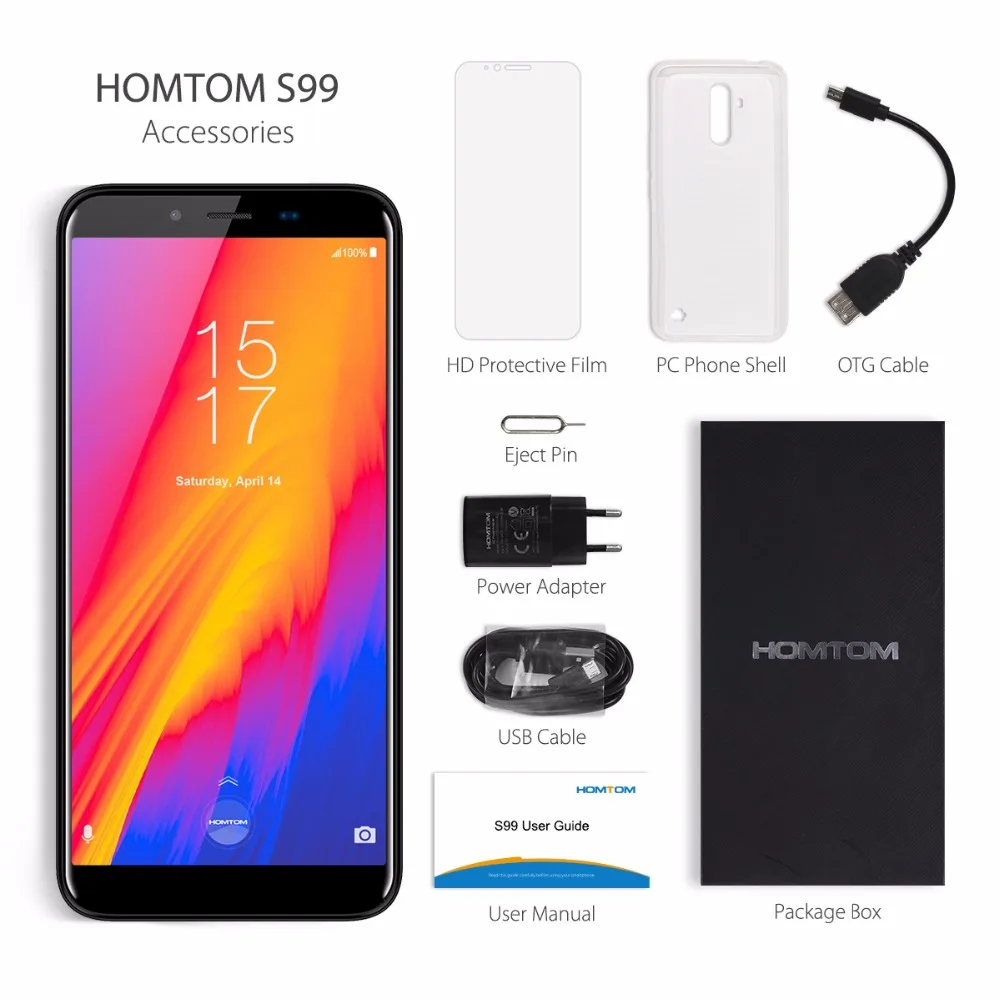 HOMTOM S99 Android 8 0 5 'ཎ:9 полный дисплей смартфон 4 + 64 ГБ MT6750 Восьмиядерный 6200 мАч