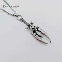 black knight pirate sword skull pendant necklace stainless steel silver color gothetic skull sword weapon necklace men blkn0702