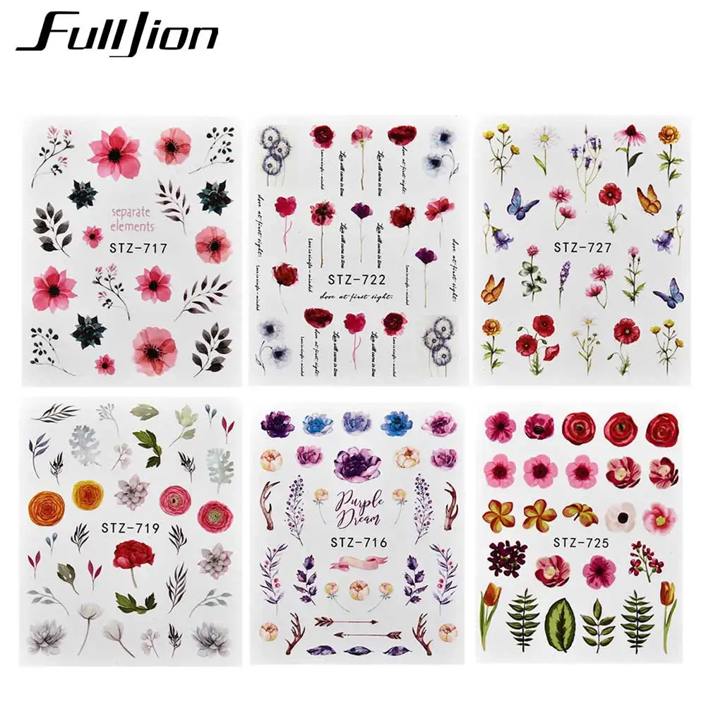 Fulljion Красочные голографические цветы Фольга для ногтей переводная маникюр