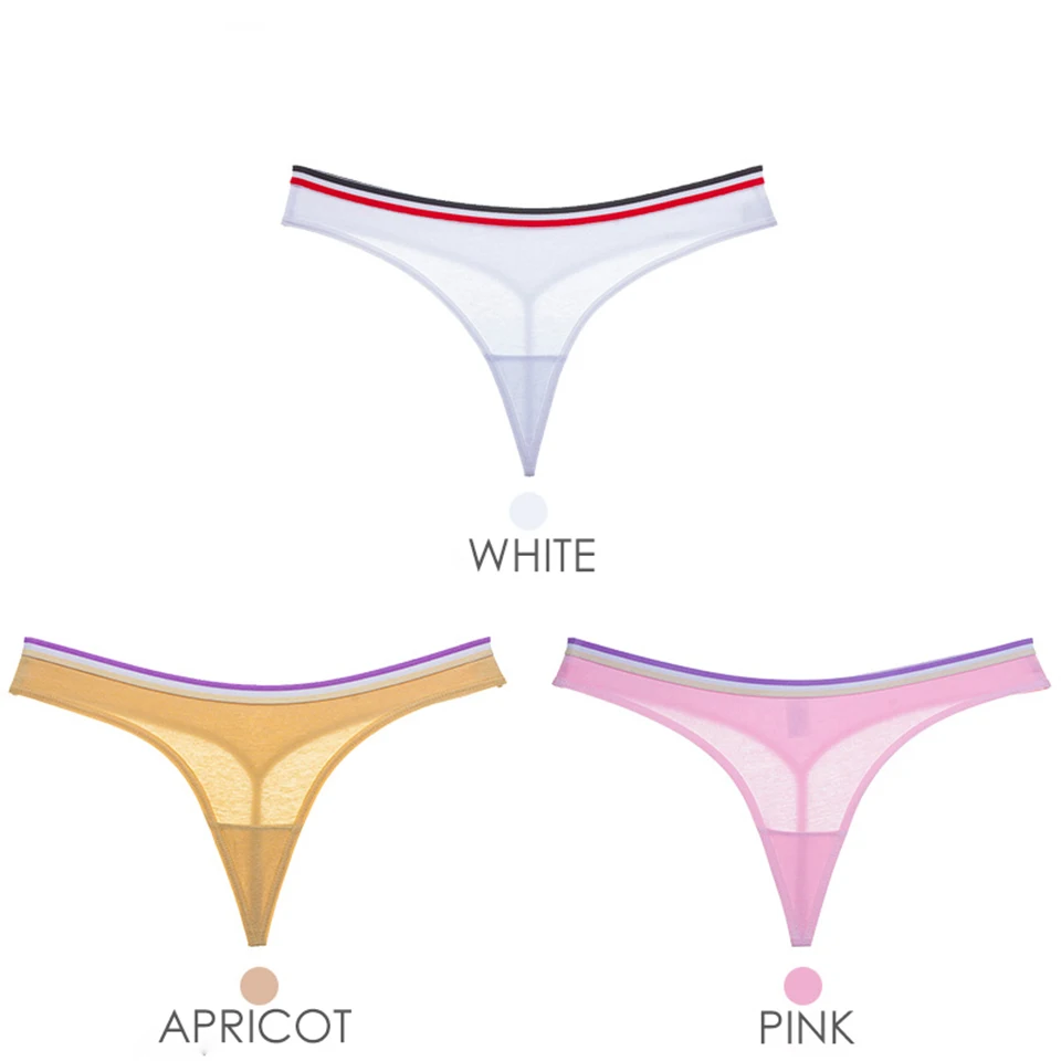 White Apricot Pink Женские сексуальные стринги, хлопковые стринги, нижнее белье, бесшовное бикини, женские трусы с низкой талией, Прозрачное нижнее белье, трусы 3 шт. ROSI - Color: White Apricot Pink