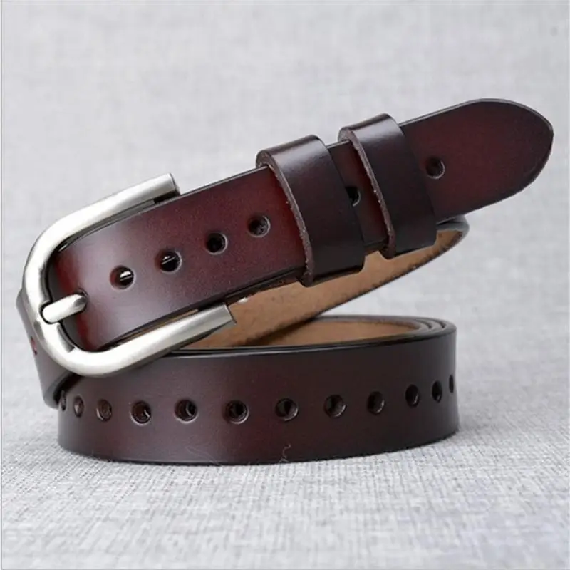 Coffee SupSindy Leather Belts for Women Pin Buckle vintage Female Waistband luxury black Genuine Leather Women's jeans Belt Top quality - Цвет: Coffee