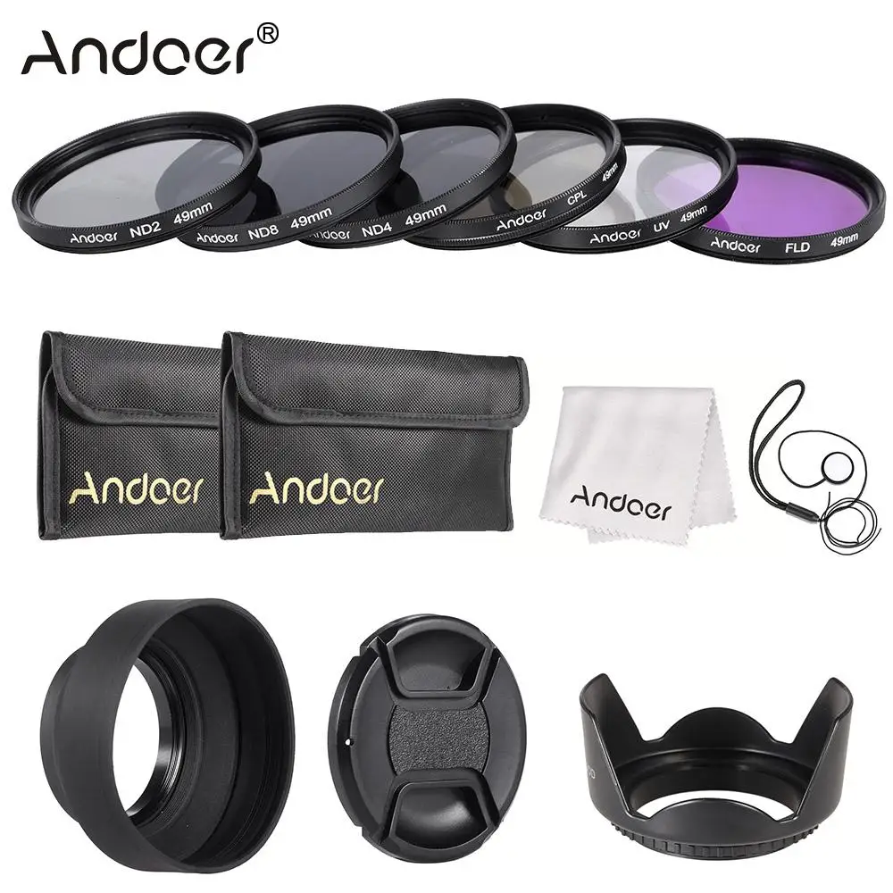 Набор фильтров для объектива Andoer 49 мм UV + CPL FLD ND с сумкой переноски/крышкой