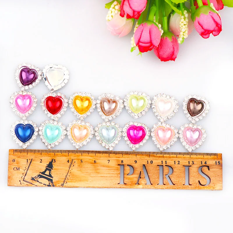 10 Pcs 21x23mm Inner 15mm Heart Pearl Button with Brass Silver Metal Tray Rhinestone Cabochon Cameo Setting DIY Jewelry Charms | Украшения