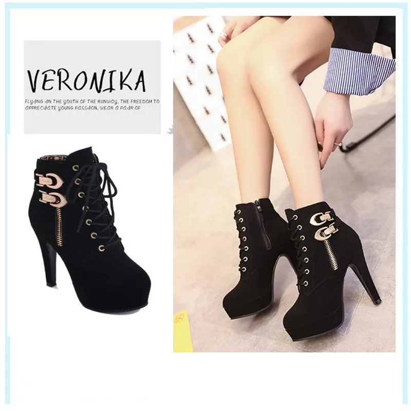 

Super high heel stiletto waterproof side zipper boots women's shoes with large size foreign trade Martin boots