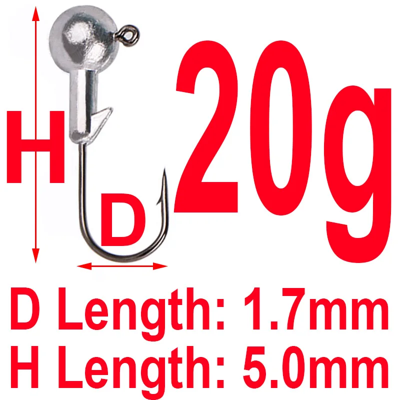 20g 5 шт., 1 г, 2 г, 5 г, 7 г, 10 г, 14 г, 20 г, 25 г, кривошипная головка, крючок, свинцовый крючок для рыбалки, лобзик, приманка, жесткая приманка, мягкий червь, крючок для рыбалки - Цвет: 20g