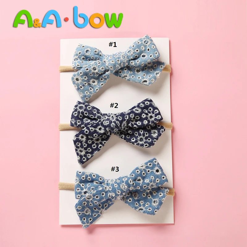 

3pcs/lot 3colors Floral Handmade Newborn kids Bow Nylon Headbands Soft Nylon Headwear Nylon Elastic Head band