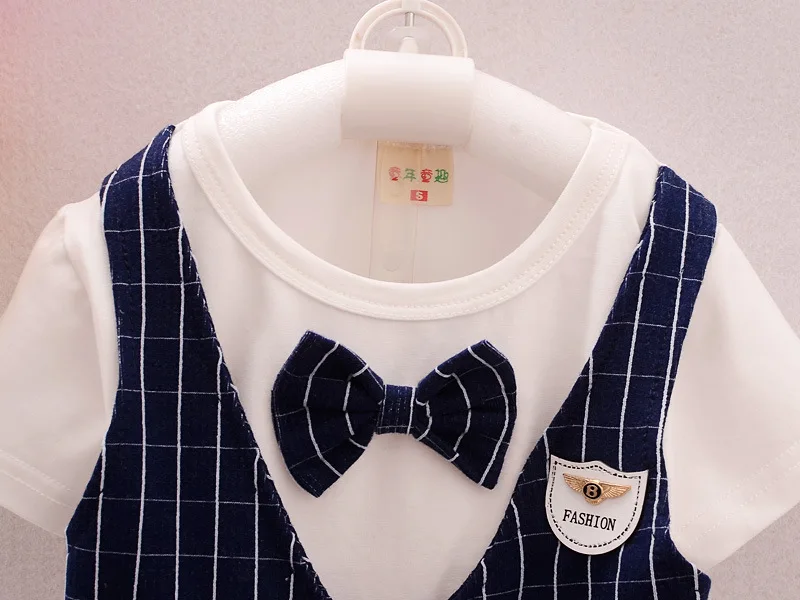 Garment Summer Baby Short Sleeve Fake Vest T-shirt Pants 2Pcs/Sets Kids England Style Clothing Sets | Детская одежда и обувь