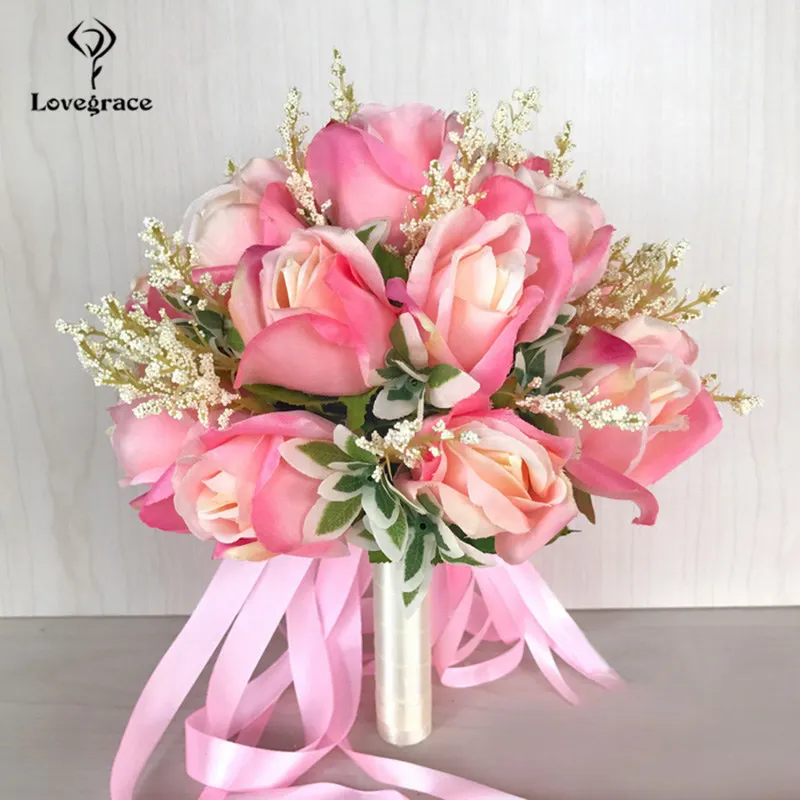 18 Head Silk Rose Wedding Bouquet for Bridesmaids Bridal Bouquets White Pink Artificial Flowers Mariage Supplies Home Decoration | Свадьбы и