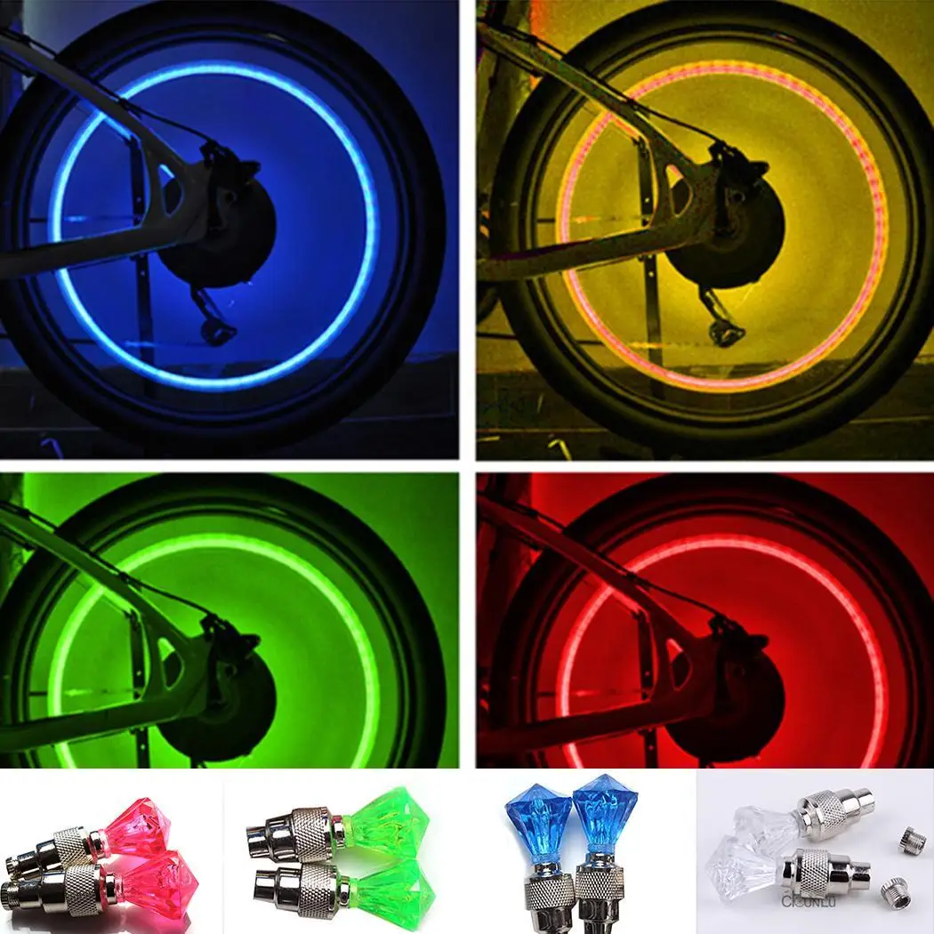 LED Tire Valve Lamp Tyre Diamond 3 x AG10 Button Cells Nozzle Light Most for Bicycle White Red Green Blue |