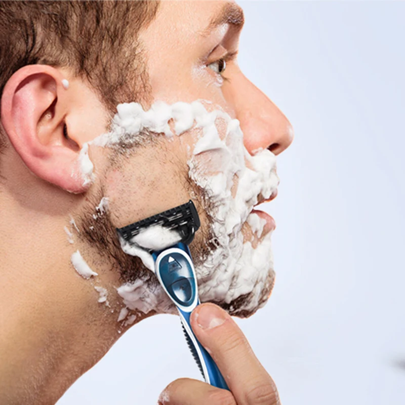 Ручная бритва QShave Blue Series для бритья X5 Blade Plus 1 триммерное лезвие 12 картриджей